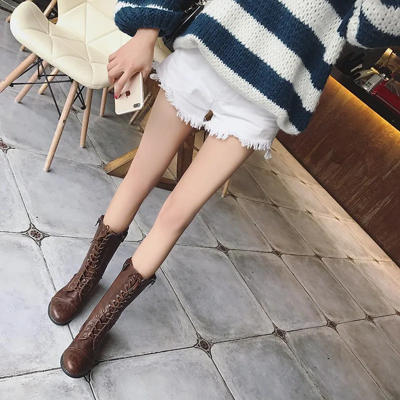 

Large Size Autumn And Winter New Style WOMEN'S Shoes Europe And America Lace-up round-Toe Martin Boots Women's