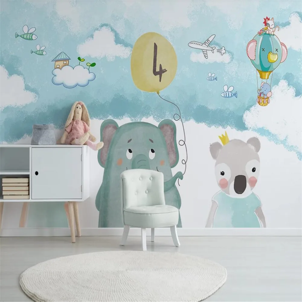 

Milofi custom 3D wallpaper mural hand-painted cartoon little bear airplane balloon living room bedroom background wall decoratio