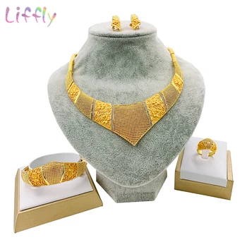 

Dubai Bold Women Jewelry Sets Exaggerated Style Big Necklace Bracelet Earrings Ring for Womens Wedding Fashion Jewelry Set