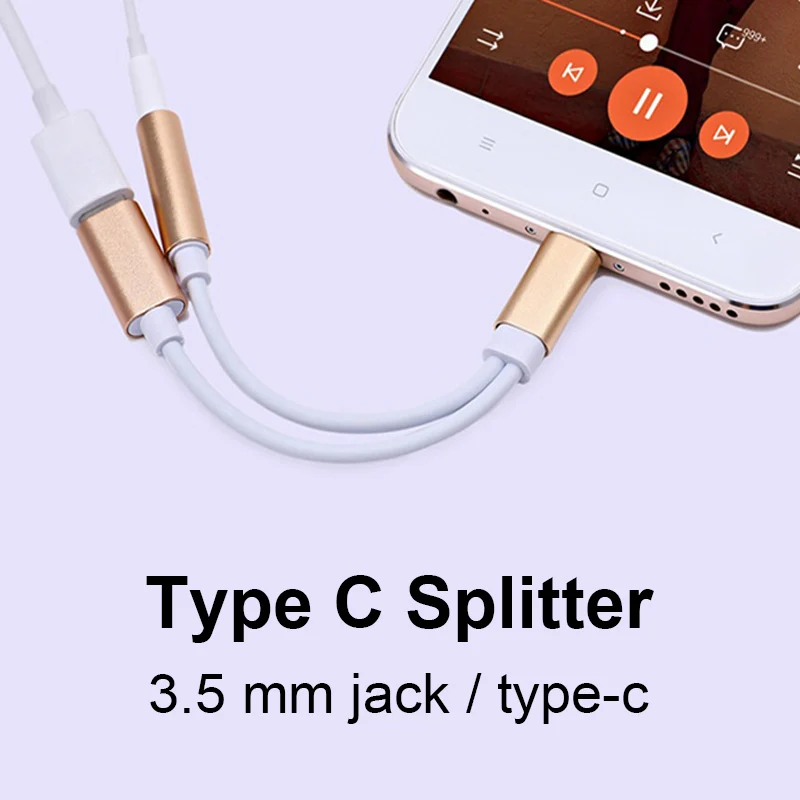 2 in 1 Type-C Cable Headphone Splitter Type C To 3.5mm Aux Audio Charging Jack Adapter Headphone Converter For Xiaomi Huawei HTC