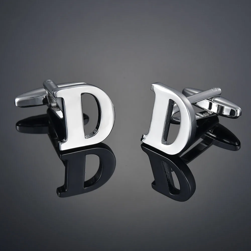 26 Letters A-Z Brass Silver Color Cufflinks Men's French Shirt Cuff Links Male Gemelos Bouton Manchette Crystal Cufflinks