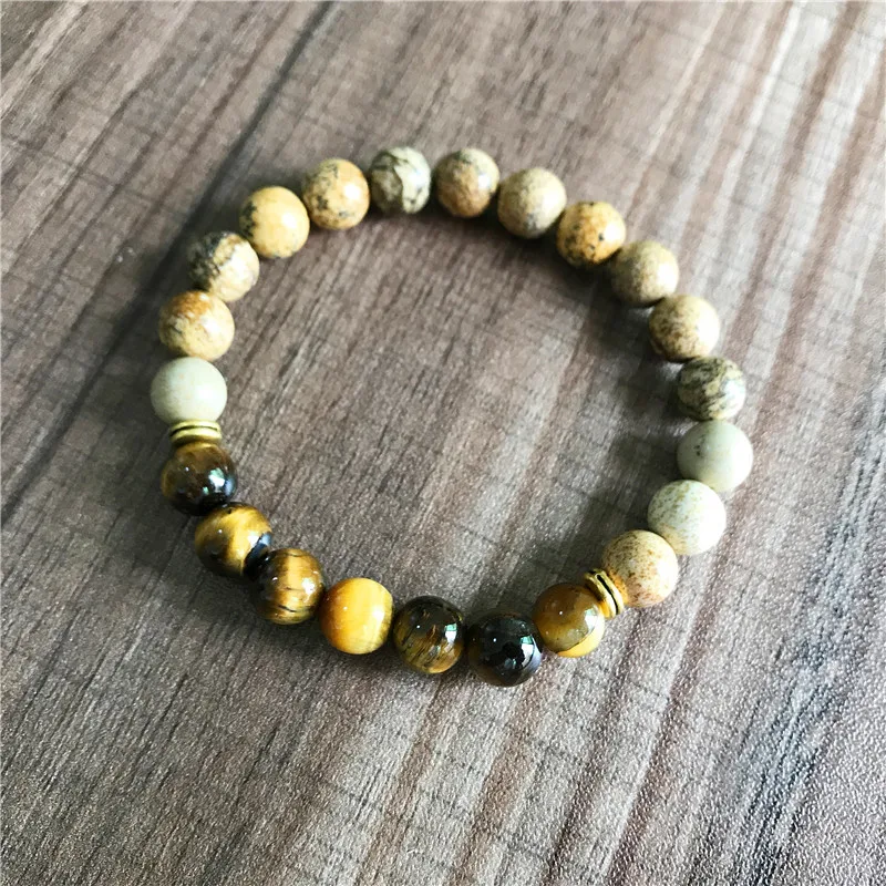 8MM Natürliche Bild Jaspers & Tiger Eye Armband Mode männer Yoga Armbänder Handgelenk Armband Jungen Geschenk – Detail 4