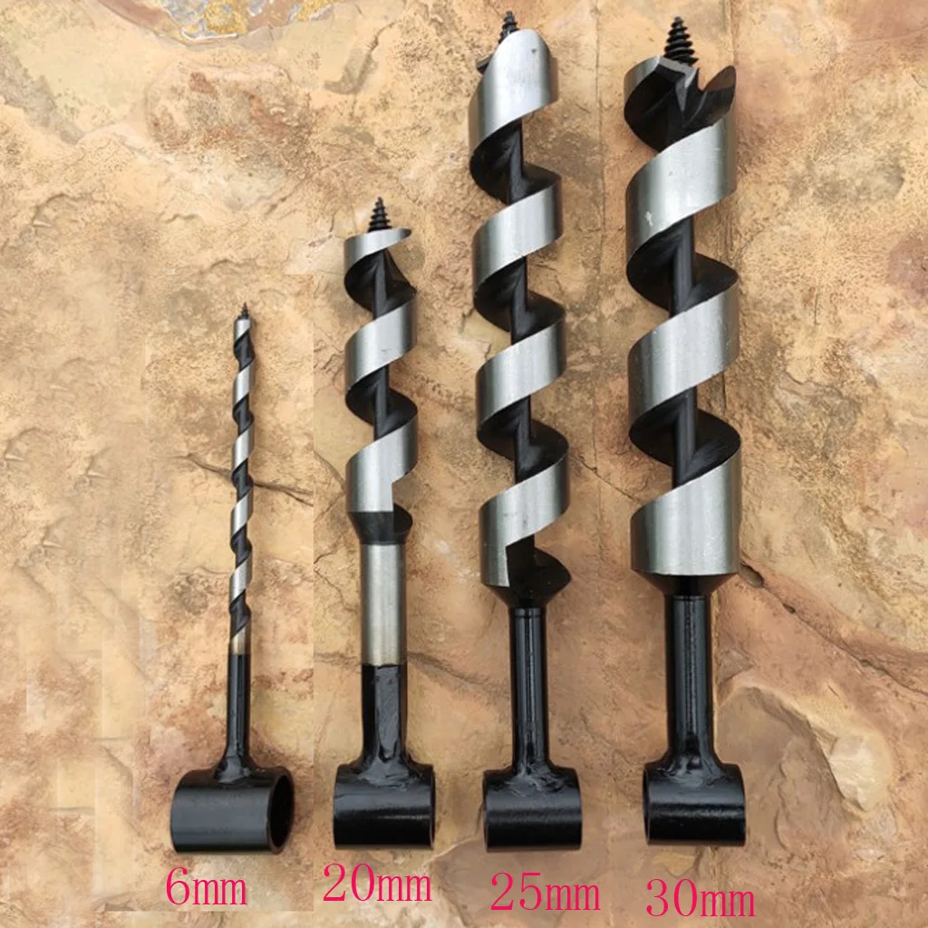 Portable Manual Survival Drill Bits, Wood Auger Drill Bit -4 Sizes Backpack Hiking Woodworking Drill  6mm 20mm 25mm 30mm 