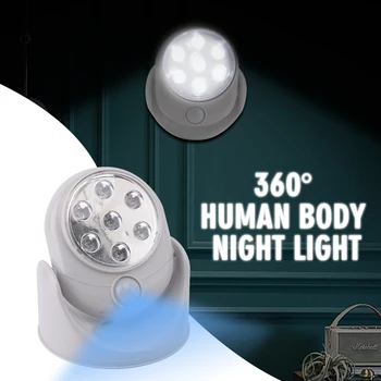 

BORUiT 360 Degree Rotary Motion Sensor LED Night Light Bedroom Kitchen Night Lamp Wireless Corridor Wall Lamp Sensor Stair Light