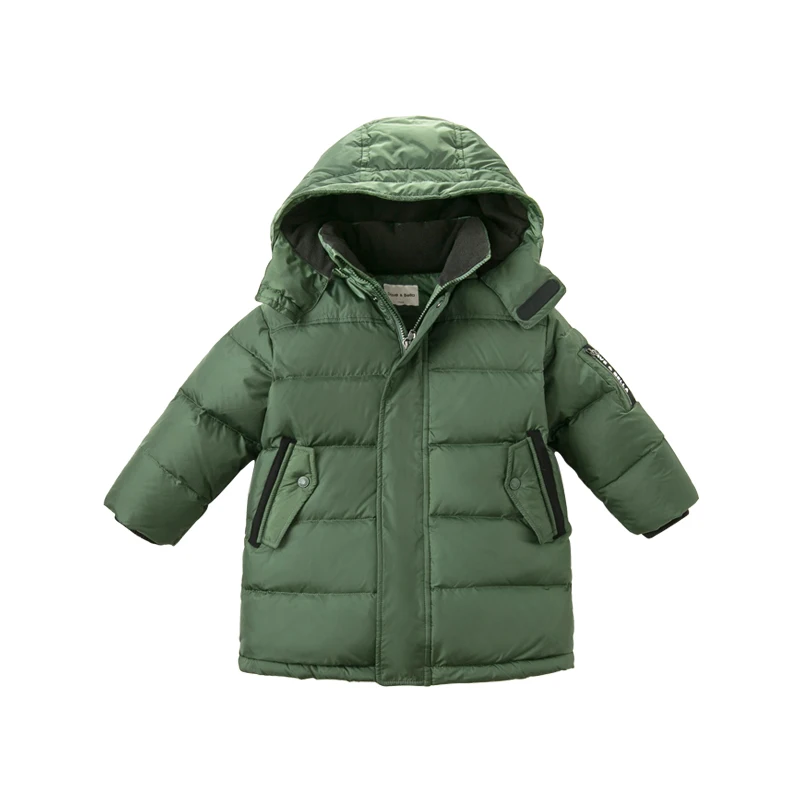 DBK11267 dave bella kids boy down jacket children 90% white duck down outerwear fashion solid hooded zipper coat - Цвет: olive green