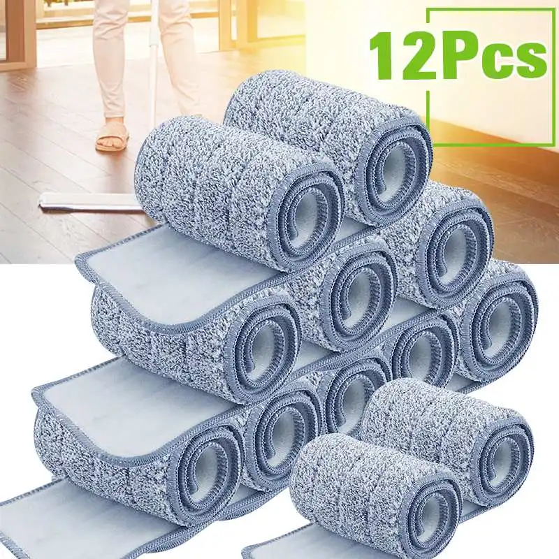

6/12 Pcs Microfiber Pads for Flat Squeeze Mop Hand Free Wringing Wet Dry Usage Lazy Mop Household Cleaning Tools 34x12cm