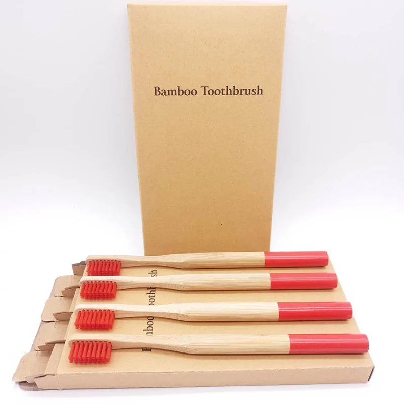 4pcs Rainbow Bamboo Toothbrush Round Bamboo Handle Black Bristle Adult Tandenborstel Wooden Handle Low carbon Toothbrush 8Colors - Цвет: 84