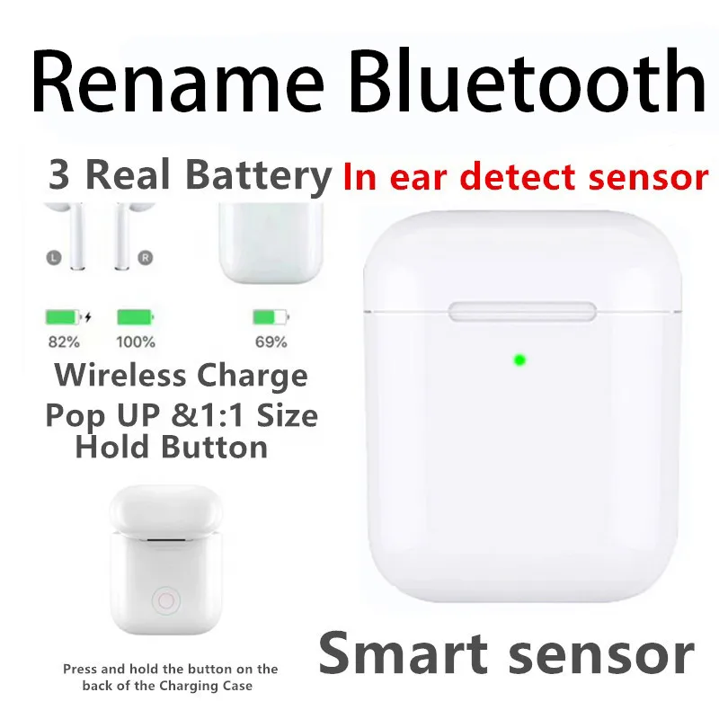 

Rename bluetooth 2 ii generation earphones Charging bin cover Magnet rebound Voice control Original Animation connection headset