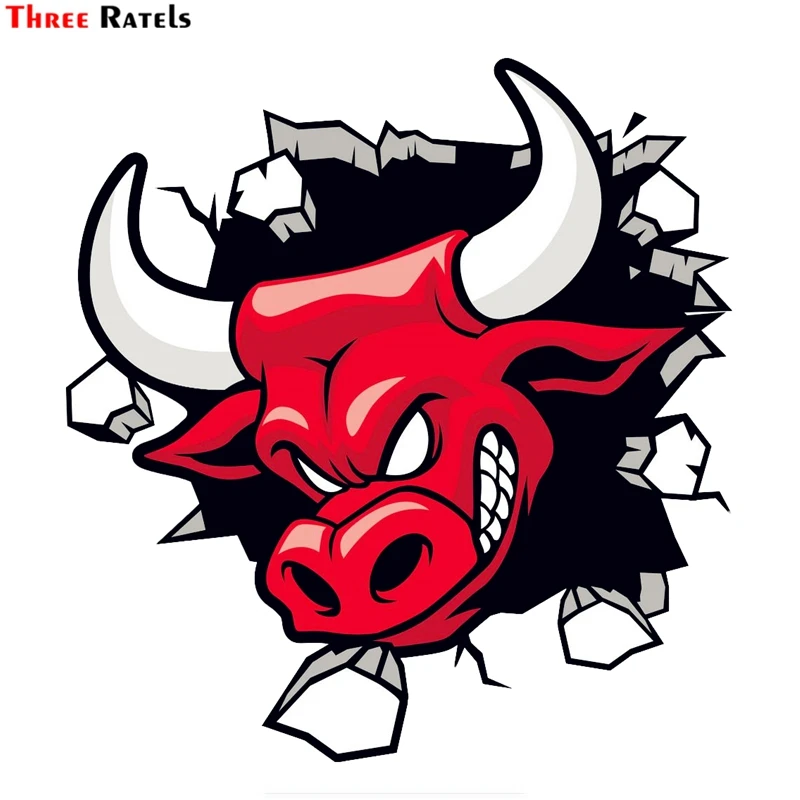 Self Adhesive Stickers Three Ratels CC55 Red Angry Bull PVC Sticker Decal For Wall Window Suitcase Laptop Mirror Scooter Moto Car