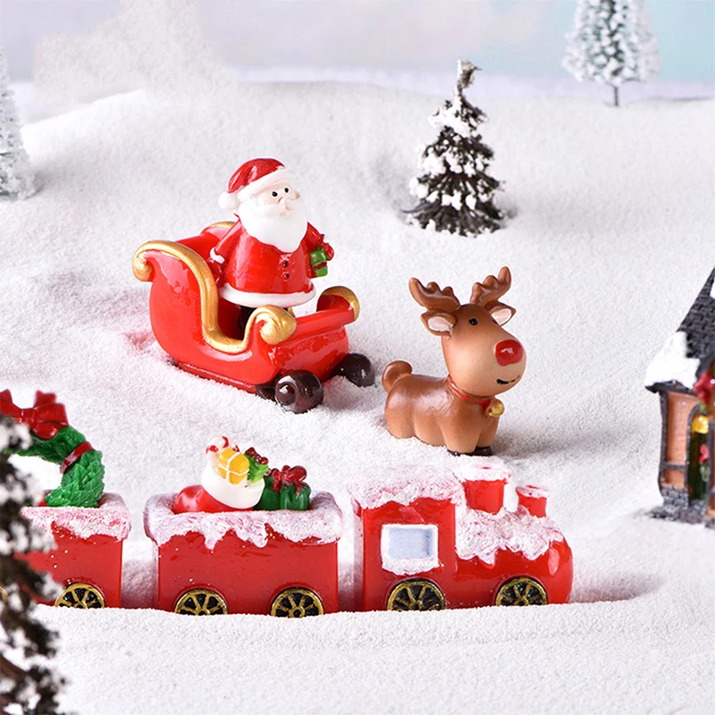 

1PC Christmas Miniature Santa Claus Sled Reindeer Gift Fairy Garden Decor Snow Landscape Model Train Terrarium Figurines