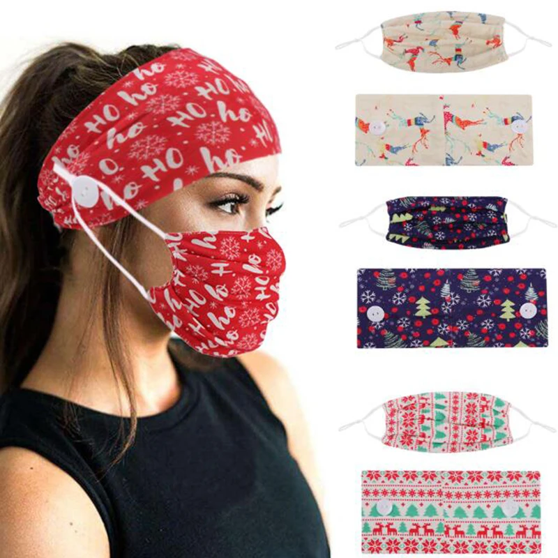 

Christmas Button Headband Christmas Turban Hairs Accesories Soft Yoga Sports Elastic Hair Band Fashion Women