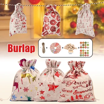 

24pcs/set DIY Advent Calendar Bags Fashion Christmas Drawstring Burlap Bags Christmas Countdown Calendar Bag Jewelry DTT