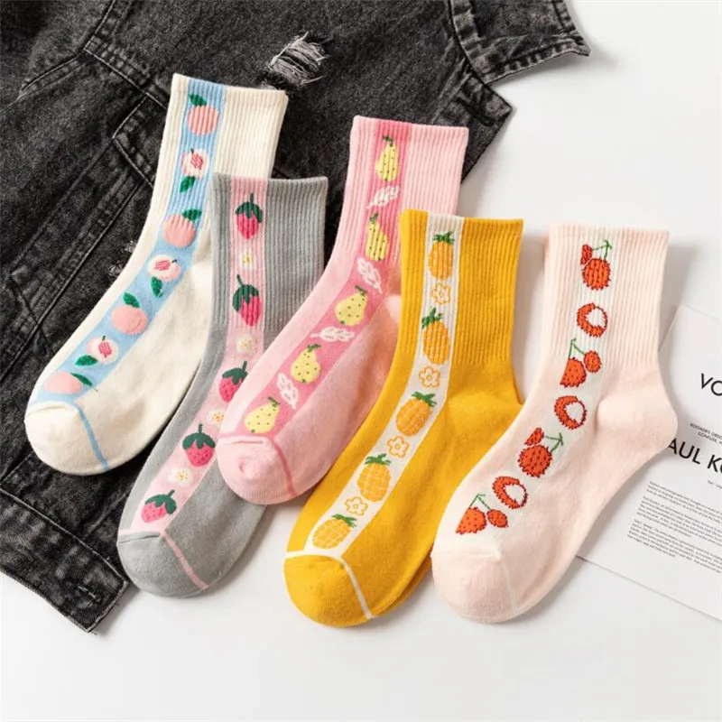 Новые милые забавные носки с фруктами Harajuku Kawaii персиковый личи ананас