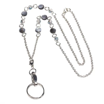 

Natural Abalone Shell ID Necklaces ID Balled Beads Lanyards for Keys Retractable Badge Holder Stainless Steel Chain