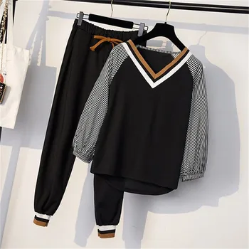 

CBAFU XL -5XL plus size spring women 2 piece set long sleeve t shirt elastic waist pants suit women tracksuit ladies set P801