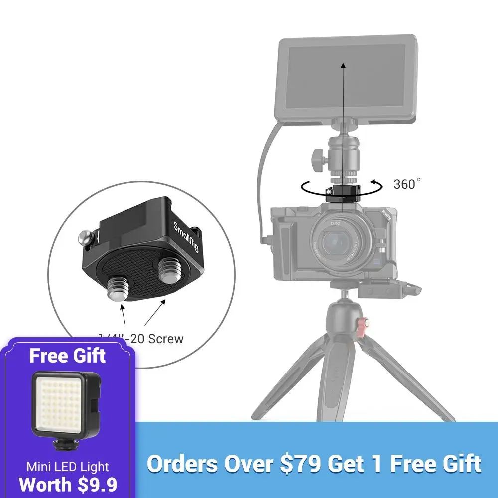 

SmallRig Universal Rotatable Cold Shoe Mount Adapter (Two 1/4"-20 Screws)for LED Video Light Microphone Flash diy mount-2819
