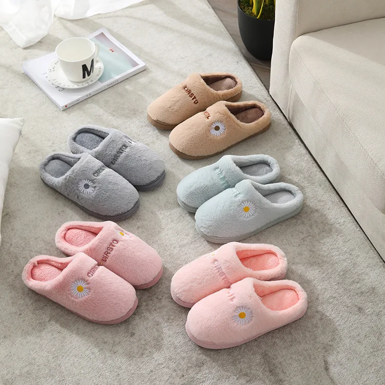 

2020 autumn and winter new fashion casual adult women's shoes Chrysanthemum print couple slippers indoor warm home