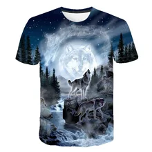Camiseta de moda para hombre, camisa divertida de manga corta con estampado de lobo en 3D, 6XL, de verano, nueva de 2021