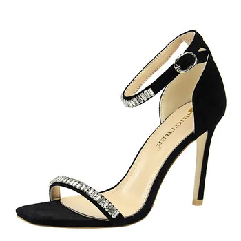 

YECHNE Crystal Women High Hooks Sandals Women Bridal Sandals Black Abrikoos Fashion Sexy Peep Toe High Hooks Sandals Pumps