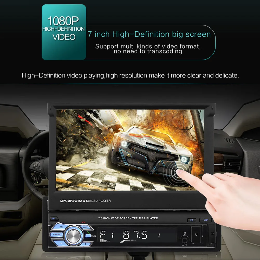 Hikity 1 Din Car Radio Android10 7" Retractable Screen Multimedia Video Player For Nissan Toyota Lada Kia Suzuki Car Audio best buy car audio