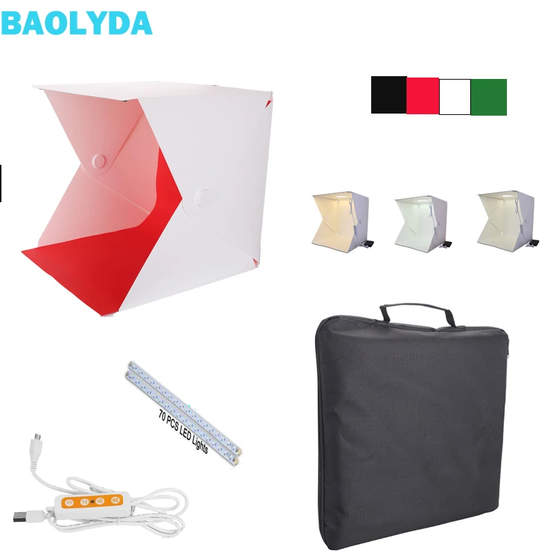 

Baolyda 40cm 2 LED Photo Box Mini Studio Photography Light Box Whitebox with Light & Brightness Adjustable and 4 Studio Backdrop