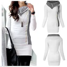 

Hot Sale Casual Women Winter Autumn Long Sleeve Pullover Jacket Sweater Coat Hooded Jumper Tops White High Collar Sweaters