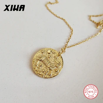 

Aries 925 Sterling Silver Zodiac Necklace Pendant 12 Constellation Gold Color Coin Necklace for Women Long Chain Necklaces