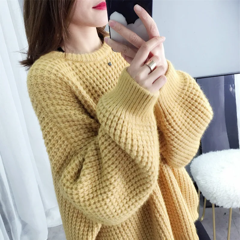yellow Neploe Crazy style Женский пуловер грубошёрстный свитер элегантный кружевной рукав летучая мышь Джерси Mujer Inverno вязаный низ осенний Топ 45925 - Цвет: yellow