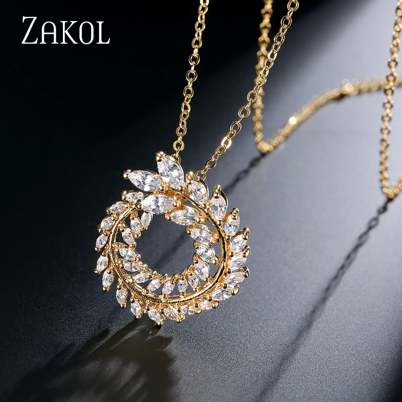 ZAKOL модные 3 цвета плетеная Форма Прозрачный AAA+ CZ цирконий белый цвет женские ожерелья и кулоны для вечерние FSNP062
