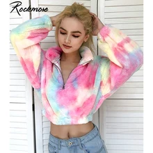 Женские толстовки Rockmore Tie Dye, свитшоты размера плюс, на молнии, водолазка, пуловеры, толстовка, Корейская укороченная толстовка, Женская Осенняя