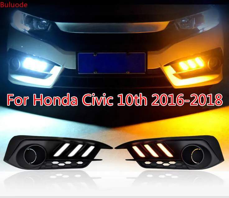 

Car Flashing 1 Set For Honda Civic 10th 2016 2017 2018 LED DRL Daytime Running Light Daylight Yellow Turn Signal Lamp Styling