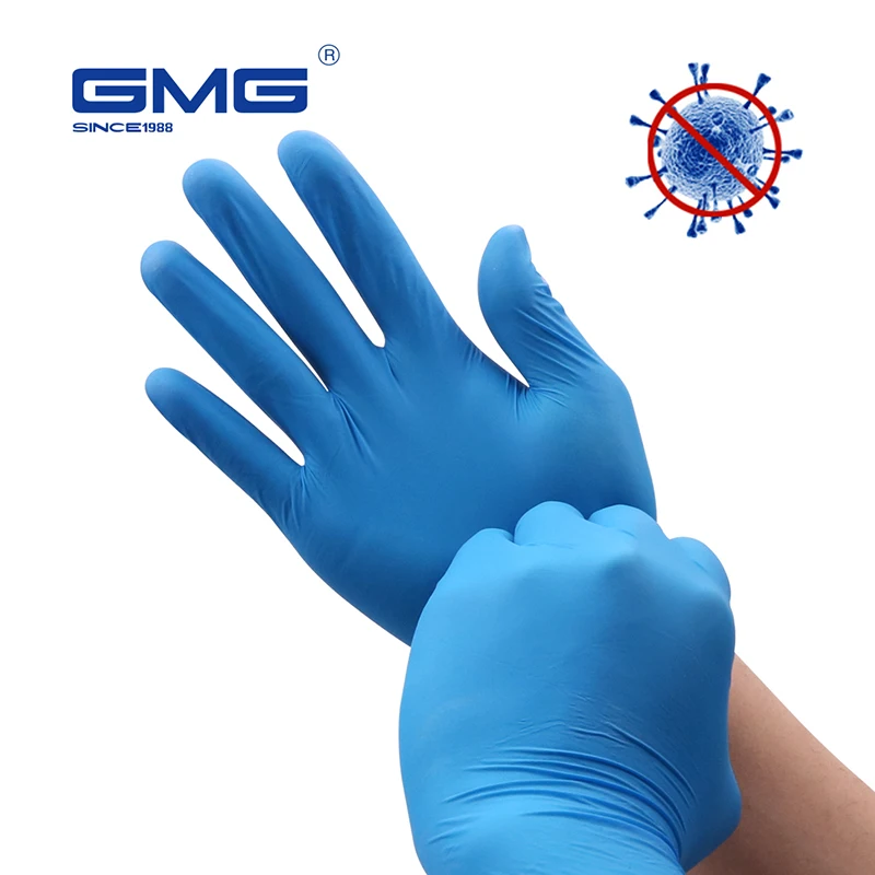 100 unids/lote guantes de nitrilo GMG comida azul grado impermeable alergia libre cocina mecánico laboratorio resistente al aceite SyntheticNitrile