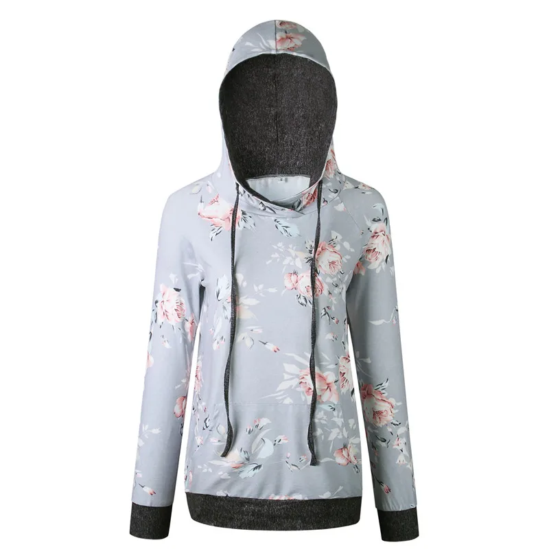 Women Slim Camouflage Hooded Sweatshirt Casual Pocket Floral Print Hoodies New Autumn Warm Winter Hoody Fashion Clothes - Цвет: 0962 Gray