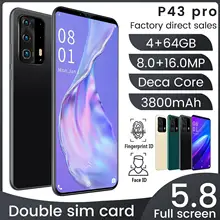 P43 – Smartphone 4 go + 64 go, écran de 5.8 pouces, téléphone portable multifonctionnel, deca core, 3800mah