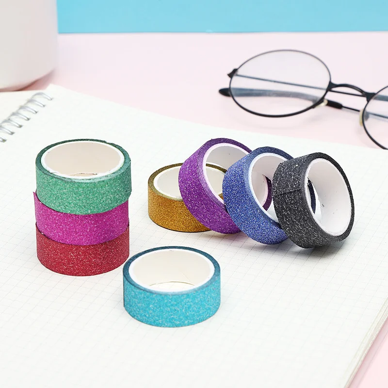 8Pcs Glitter Washi Tape Stationery Scrapbooking Decorative Adhesive Tapes DIY Color Masking Tape School Supplies Papeleria