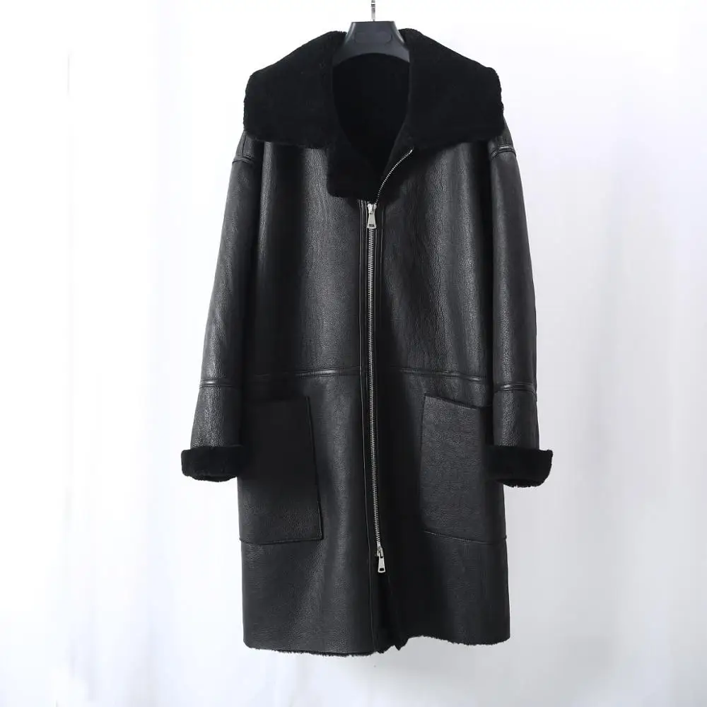 

2020 New Women Winter Long Loose Style Australia Lamb Fur Shearling Coat Black Warm Thicken Real Natural Fur Coat