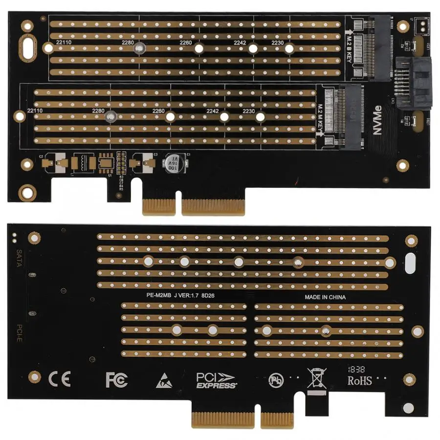 PCIE для M.2 SATA+ NVME двойной диск карты расширения для 2230 2242 2260 2280 22110 Размеры M.2 SSD