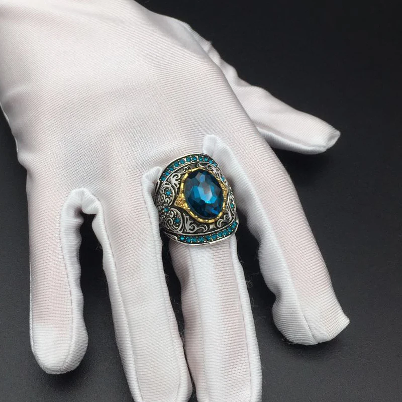 HuiSept-925 Silver Sapphire Gemstones Anel, ornamento de zircão, anéis vintage para feminino e masculino, promessa de casamento, jóias de festa