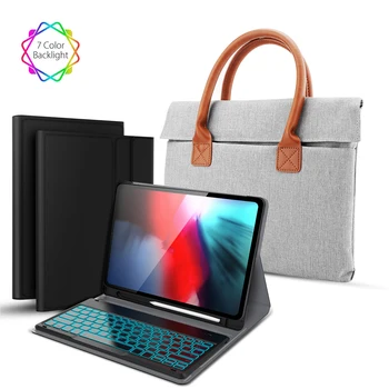 

Tablet Keyboard for iPad Pro 12.9 Inch 2018 7 Colors Backlit Keyboard with Magnetic Pen Slots and Leather Case Laptop Handbag