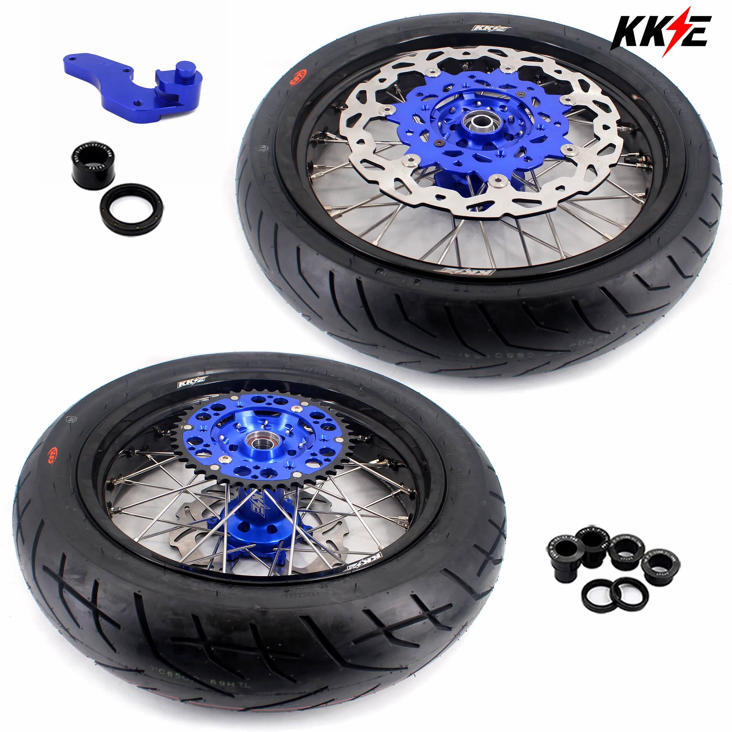 Полный комплект колес KKE 3 5/4 25 Supermoto для Yamaha WR250F 01 18 WR450F 03 CST синяя ступица черный