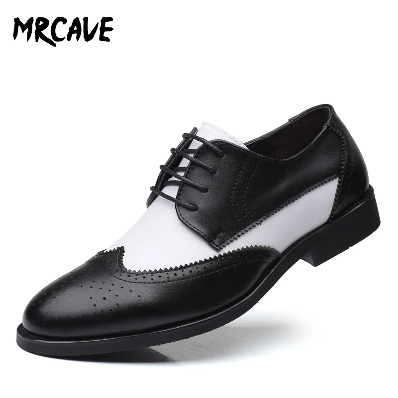 

MRCAVE 2019 Men Brogue Dress Shoes Business Office Lace-Up Loafers Casual Driving Shoes Men's Flat Party Genuine Leather Shoes