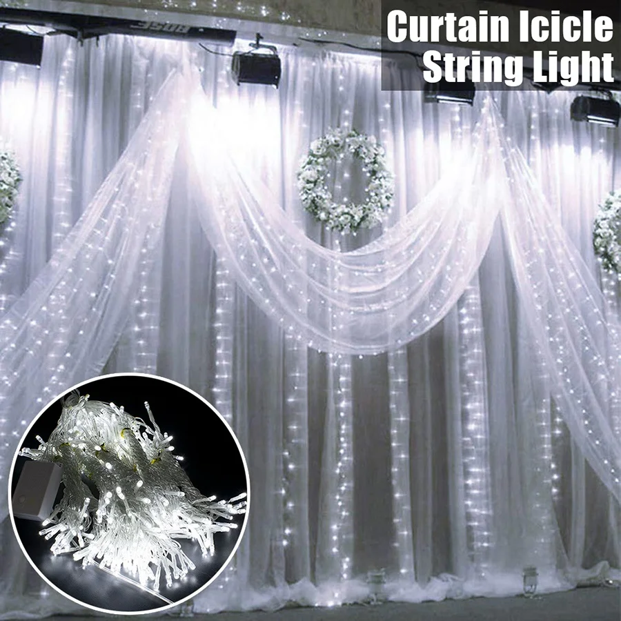 

6M x 3M 600-LED Light Romantic Christmas Wedding Outdoor Decoration Curtain String Light US Standard Cool White ZA000931 HFing