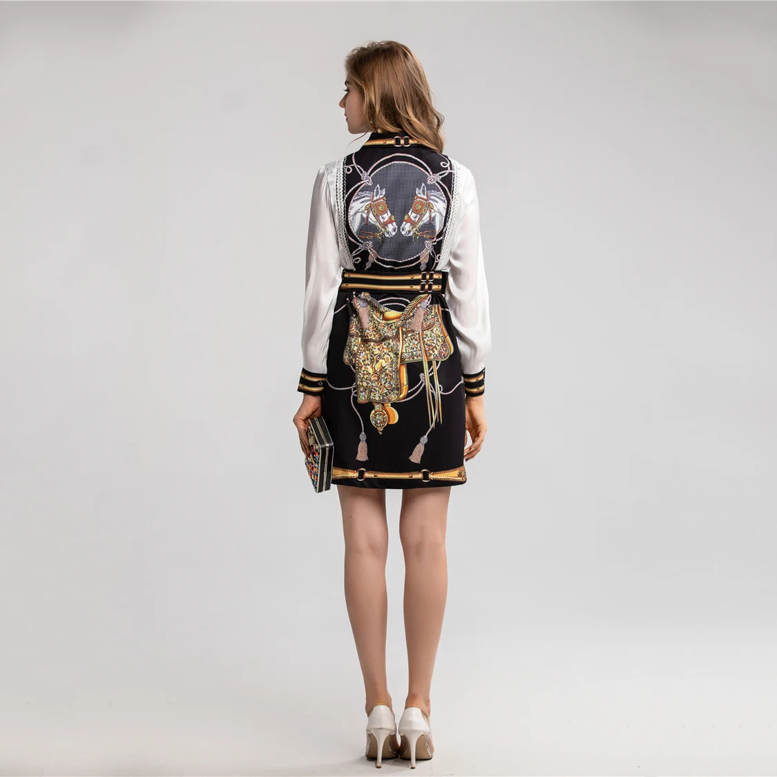 Truevoker, весна, новинка, подиум, Vestidos, женская, высокого класса, воротник Питер Пэн, длинные рукава, Ретро стиль, с принтом, с поясом, для отдыха, Robe Femme Ete