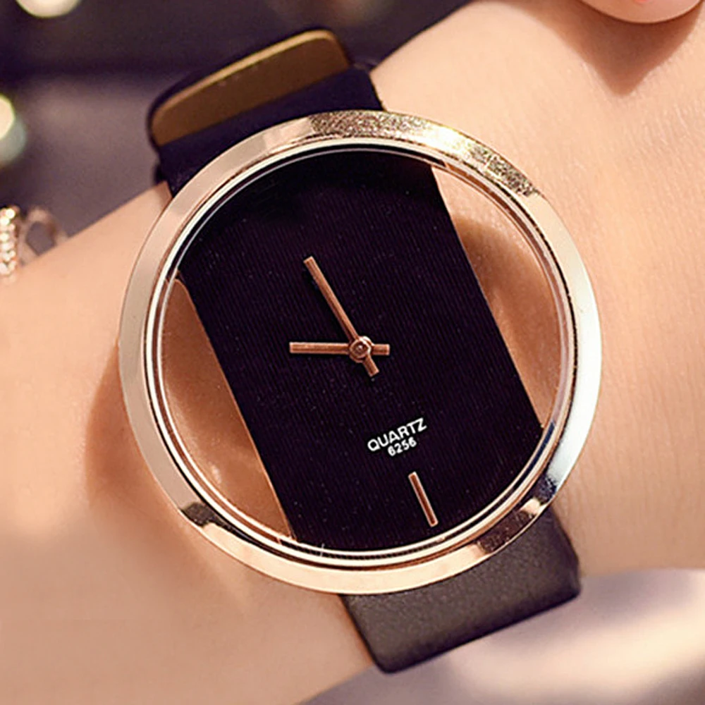Orologi Da Donna Classici Moda Casual Hollow Orologio Trasparente Cinturino In Pelle Orologio Al Quarzo Prezzo Economico Dropshipping Reloj Mujer
