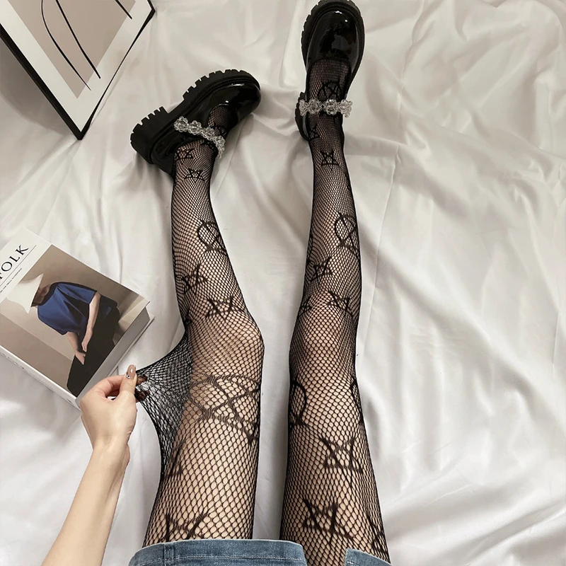 Lolita Magical Girl Fishnet Anime Stockings Gothic Black White Stockings Japanese Hollow Breathable Sexy Women Pantyhose Tights