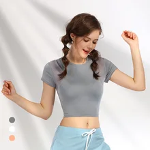 Новая одежда для йоги Женская спортивная быстросохнущая Беговая футболка сетчатая строчка Йога с коротким рукавом женская