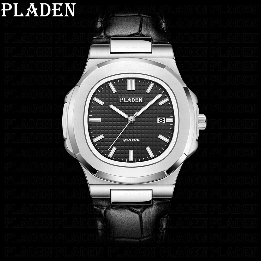 

PLADEN Luxury Brand Men Auto Date Watch Sapphire Military Waterproof Quartz Watches Casual Leather Strap Relogio Masculino 2020