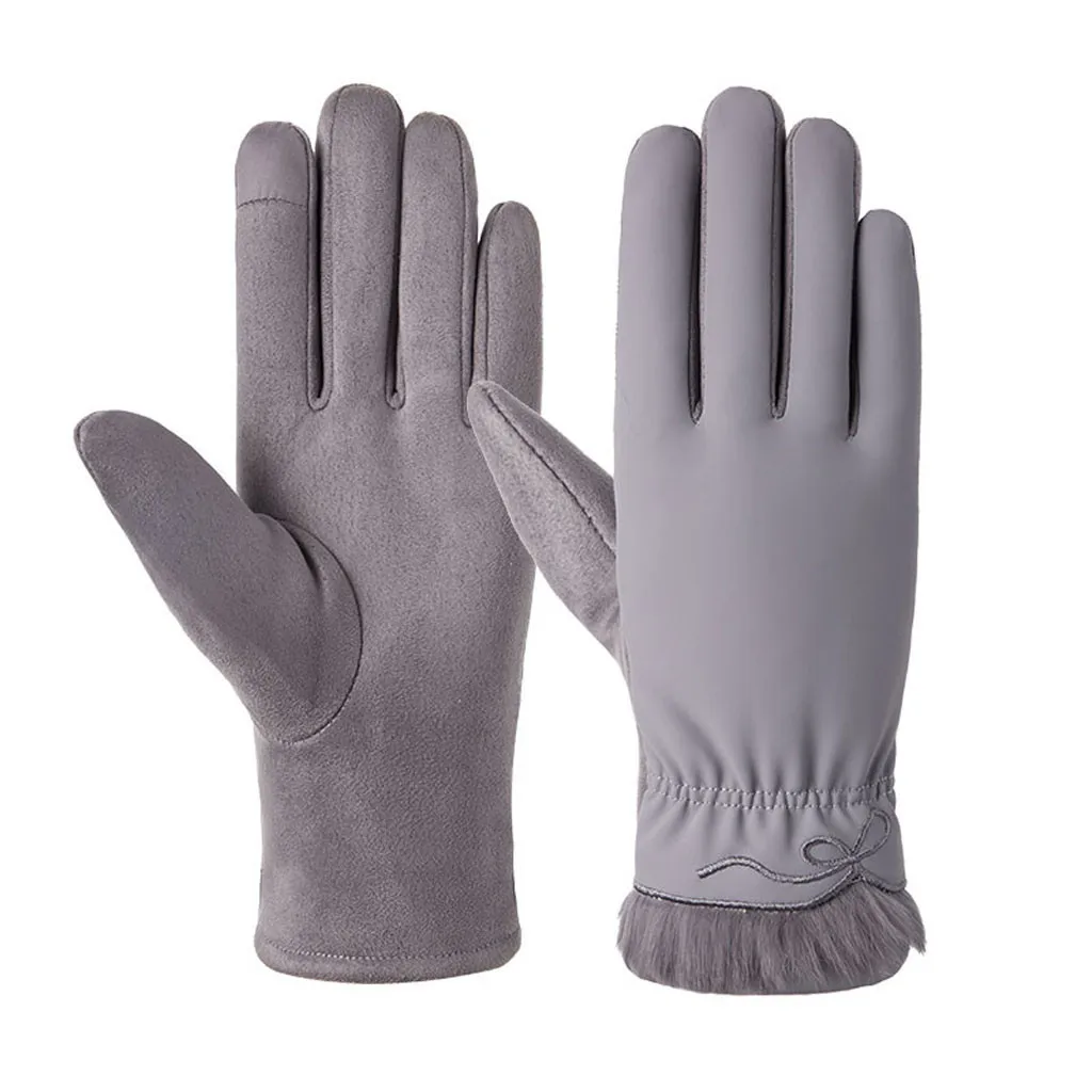 Модные зимние перчатки женские бархатные утепленные варежки двойные толстые плюшевые Наручные сенсорный экран для женщин перчатки для вождения L58