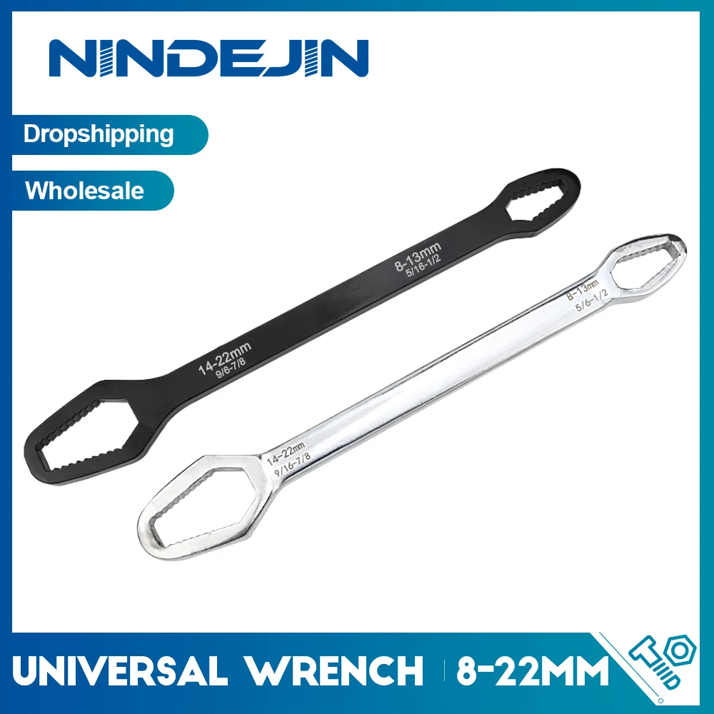 NINDEJIN Universal Wrench 8-22mm Double End Chrome Vanadium Multifunction Wrench Machine Vehicle Repairing Hexagon Nut Spanner types of planes woodworking