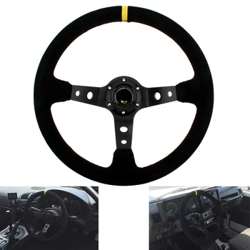 

Universal 14 Inch 350mm Deep Dish Steering Wheel with Suede Leather Cover for Modified / Racing Car Accessories Tools